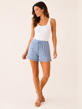 NWT One 5 One Blue Lace Shorts Sz M Boho Eyelet Festival Beach Coastal